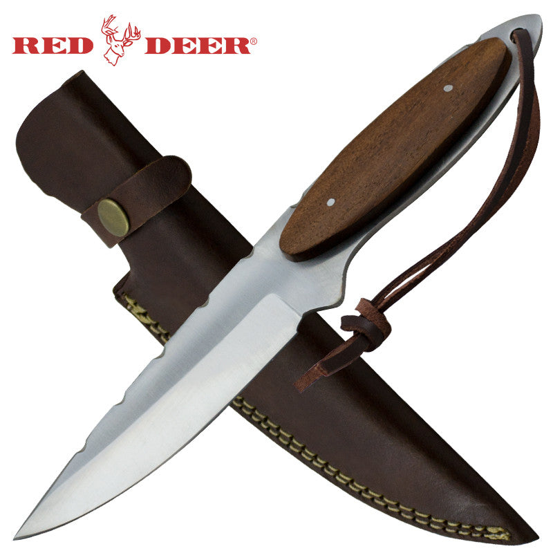 Red Deer Brown Full Tang Oval Pakka Wood Handle with Genuine Leather Sheath - AnyTime Blades