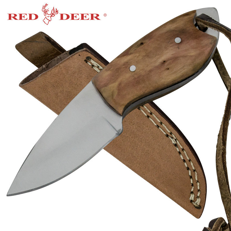 Red Deer Mini Skinner Full Tang Pakka Wood Handle 440 Stainless Steel Genuine Leather Sheath - AnyTime Blades