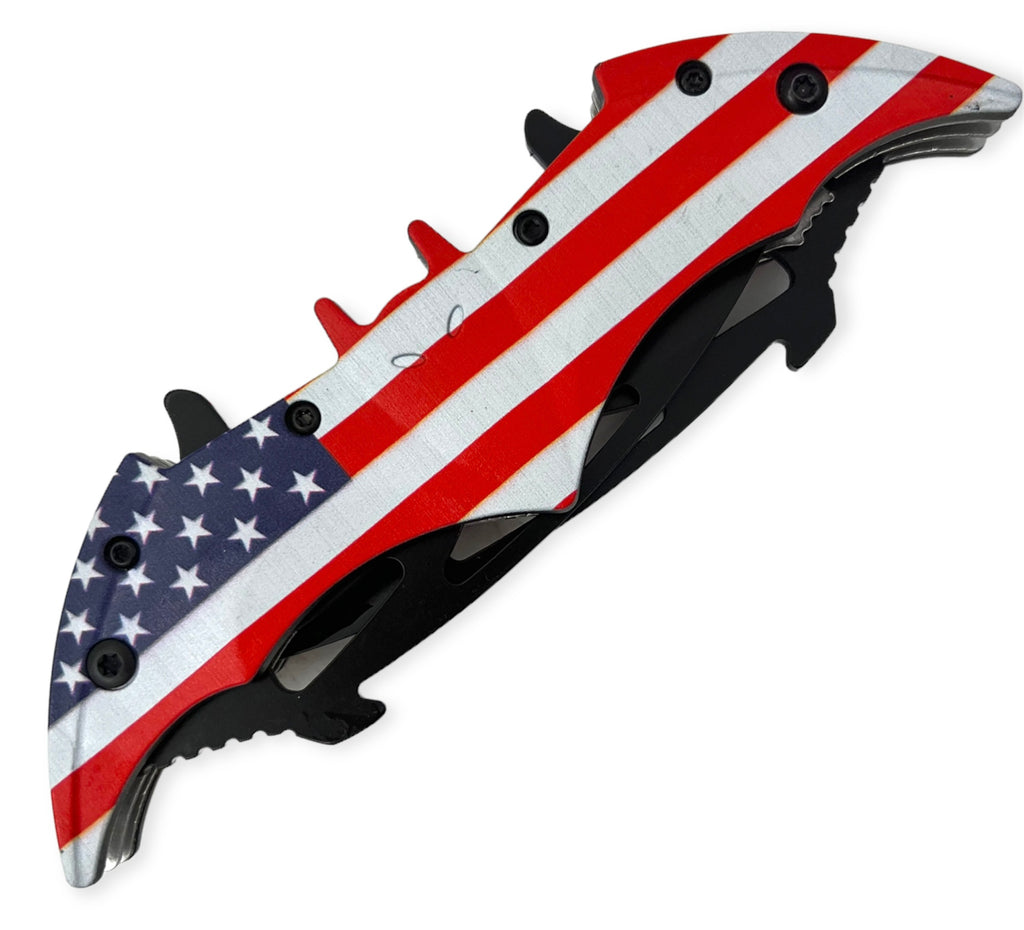 Dual Blade Spring Assisted Pocket Knife American Flag Designs - AnyTime Blades