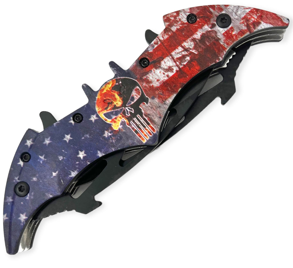 Dual Blade Spring Assisted Pocket Knife American Flag Designs - AnyTime Blades