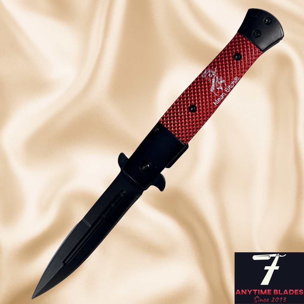 Badass Red Stiletto. High Quality, Heavy Duty, Sharp, Smooth Operating EDC Pocket Knife. 