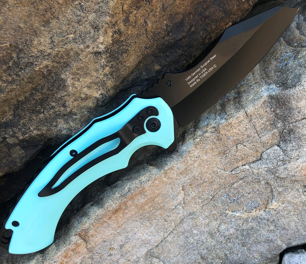 G. Sears Style Blade Spring Assisted Knife - Teal - AnyTime Blades