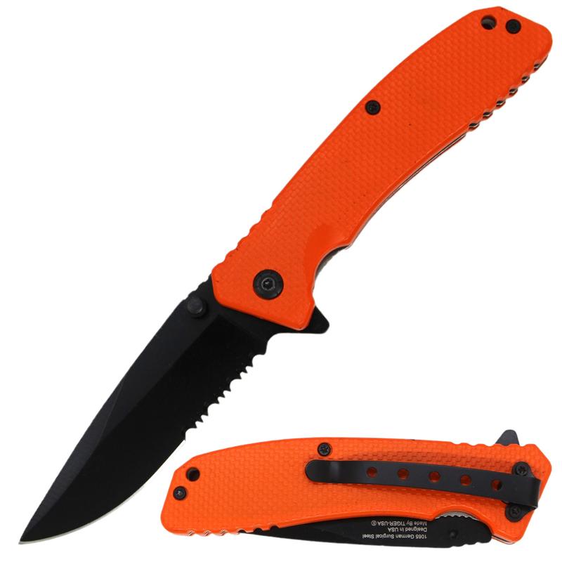 Tiger USA SJ-1016-OR Spring Assisted Knife - Orange - AnyTime Blades