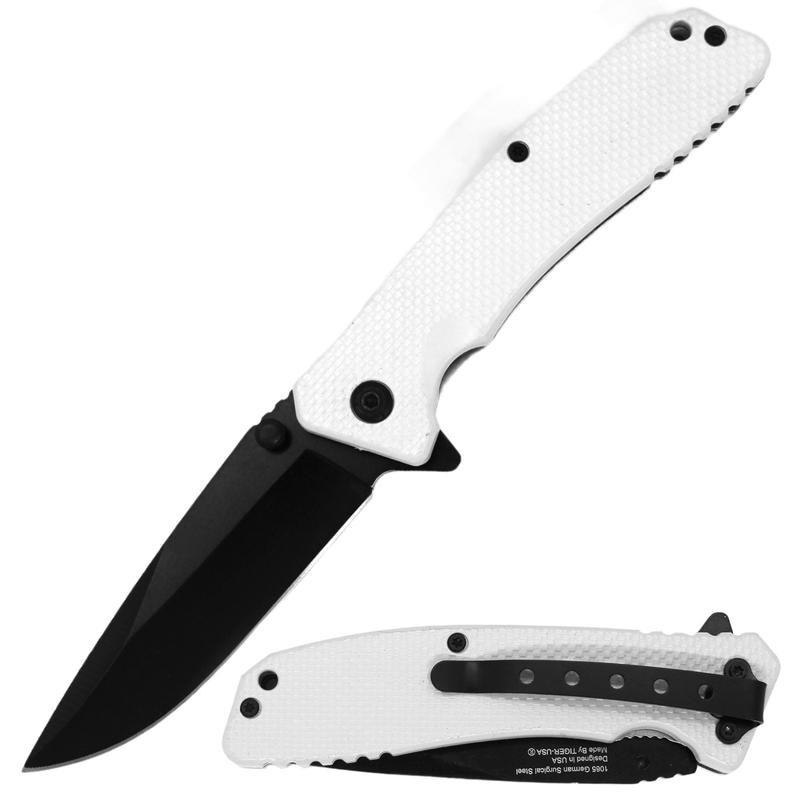 Tiger USA SJ-1016-WT Spring Assisted Knife - White - AnyTime Blades