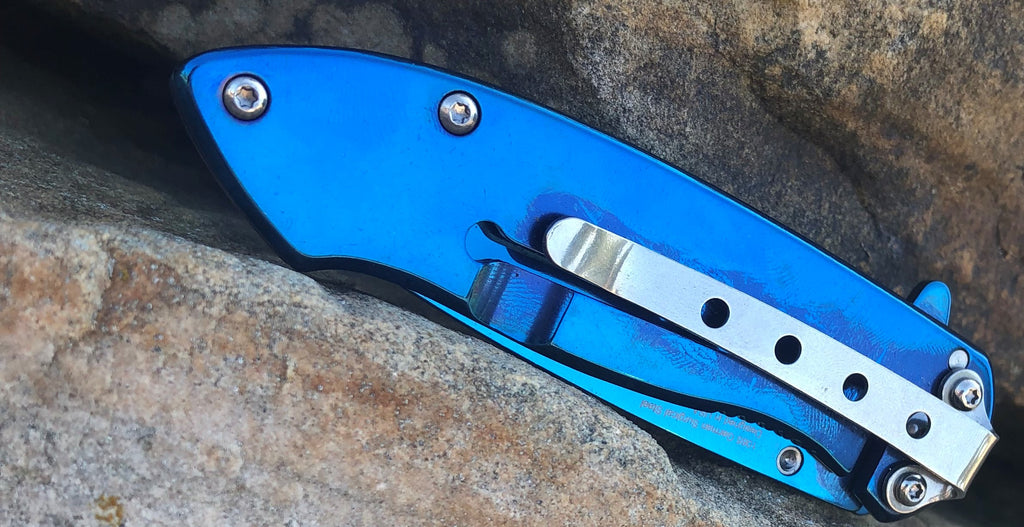 Spring Assisted Folding Knife - Blue - AnyTime Blades