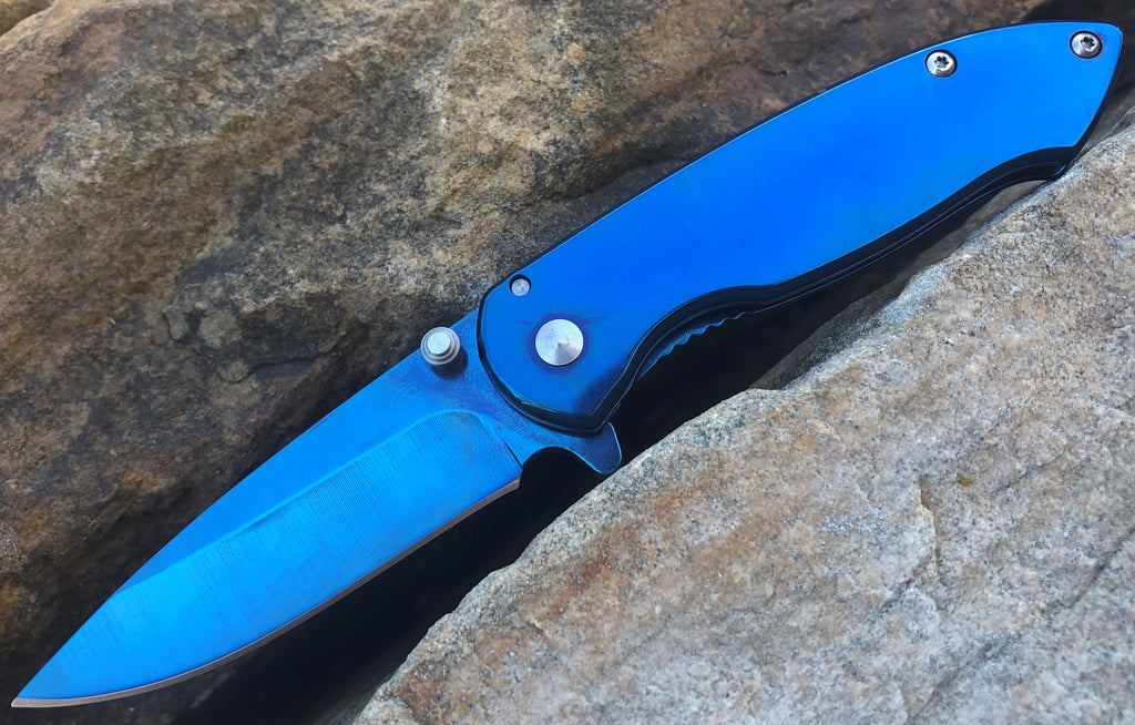 Spring Assisted Folding Knife - Blue - AnyTime Blades