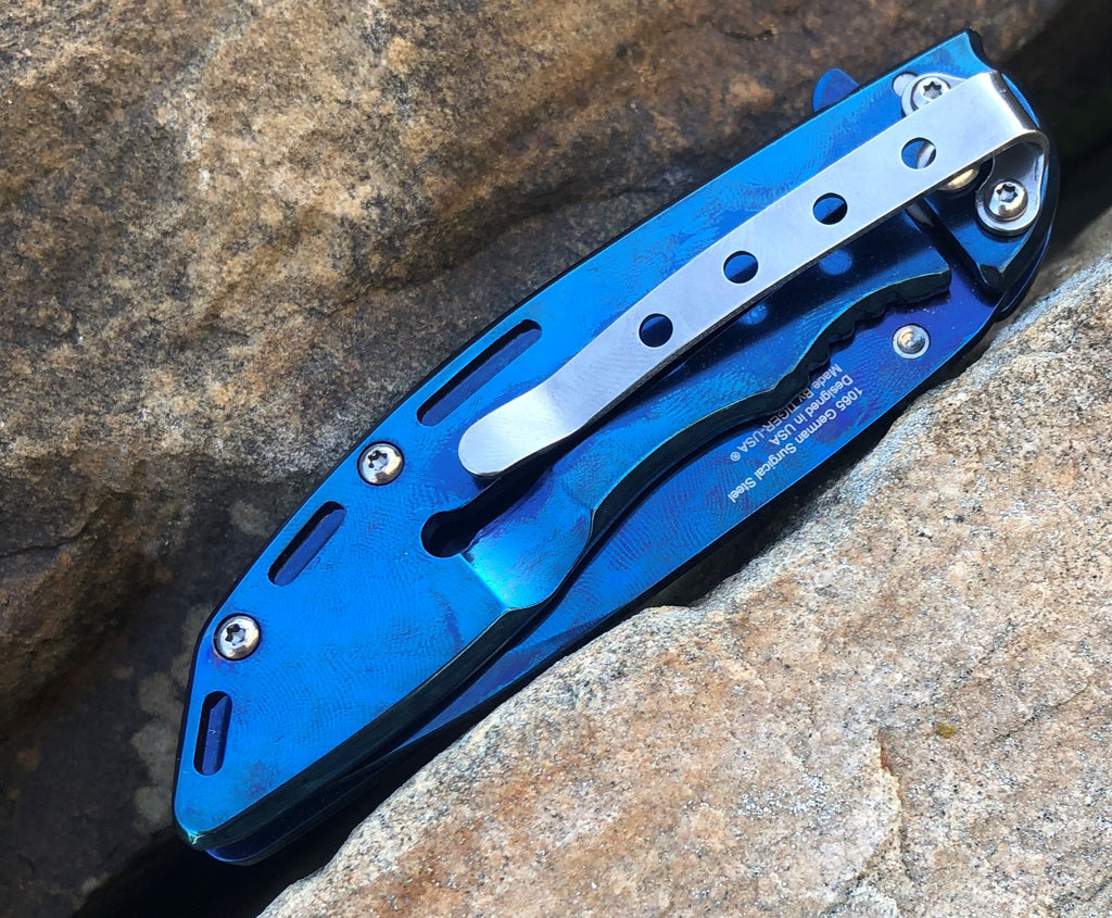 Spring Assisted Folding Knife - Blue - AnyTime Blades