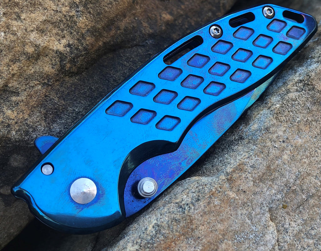 Spring Assisted Folding Knife - Blue - AnyTime Blades