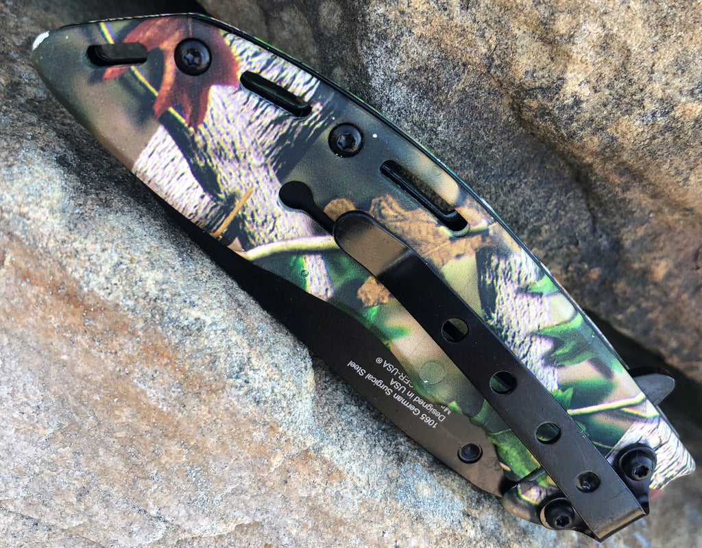 Spring Assisted Folding Knife - Camo - AnyTime Blades