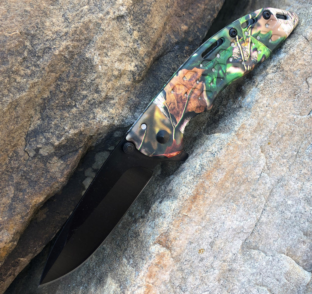 Spring Assisted Folding Knife - Camo - AnyTime Blades