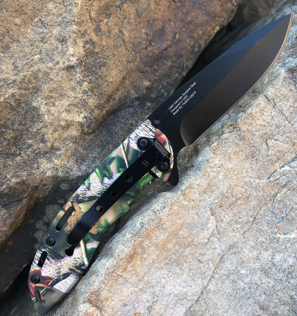 Spring Assisted Folding Knife - Camo - AnyTime Blades