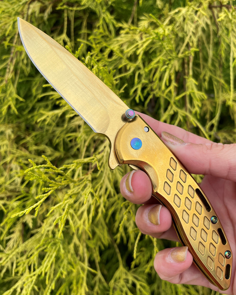 Spring Assisted Folding Knife - Gold - AnyTime Blades