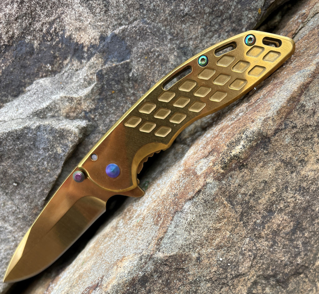 Spring Assisted Folding Knife - Gold - AnyTime Blades