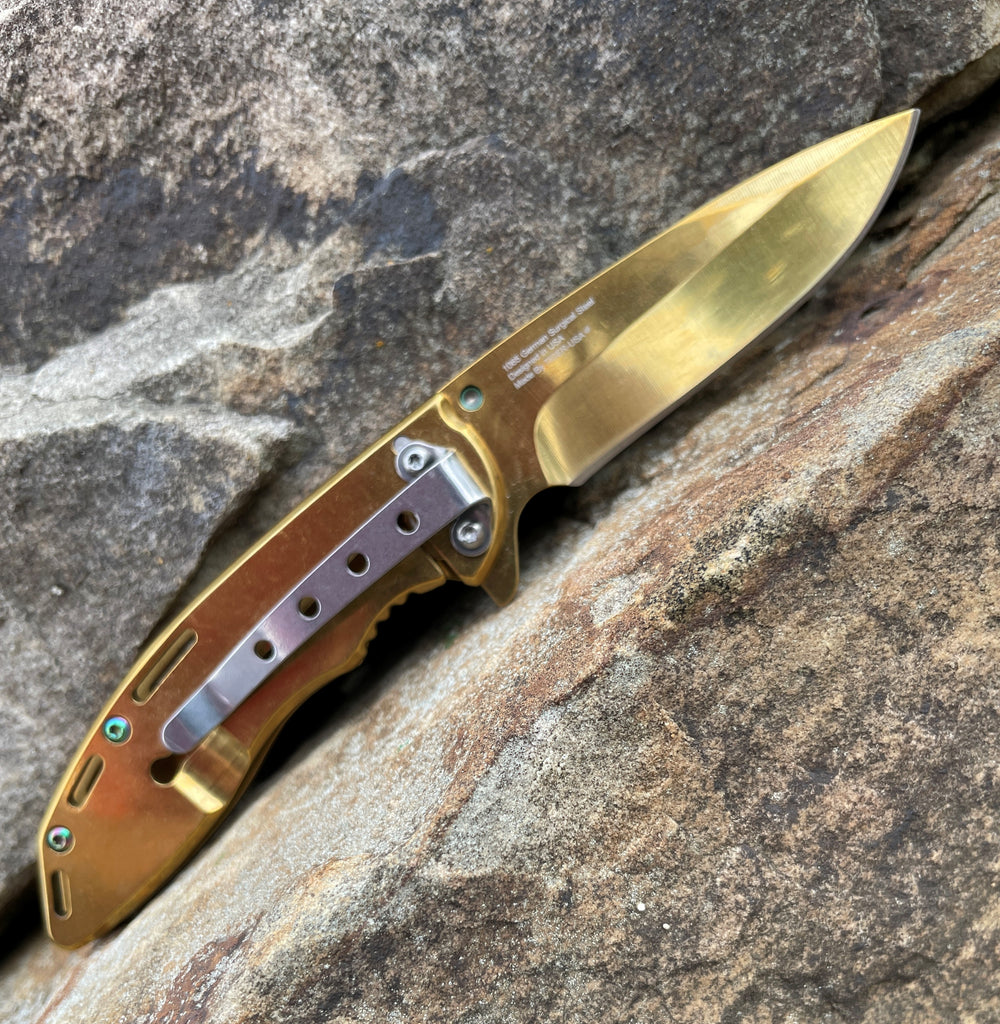 Spring Assisted Folding Knife - Gold - AnyTime Blades