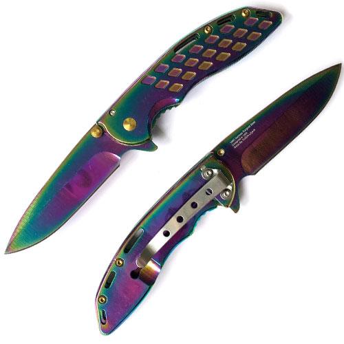 Spring Assisted Folding Knife - Rainbow - AnyTime Blades