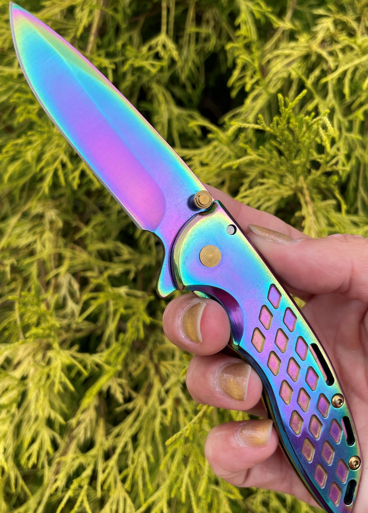 Spring Assisted Folding Knife - Rainbow - AnyTime Blades