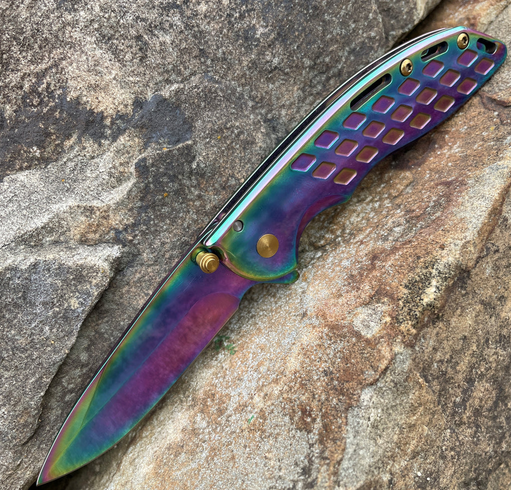 Spring Assisted Folding Knife - Rainbow - AnyTime Blades