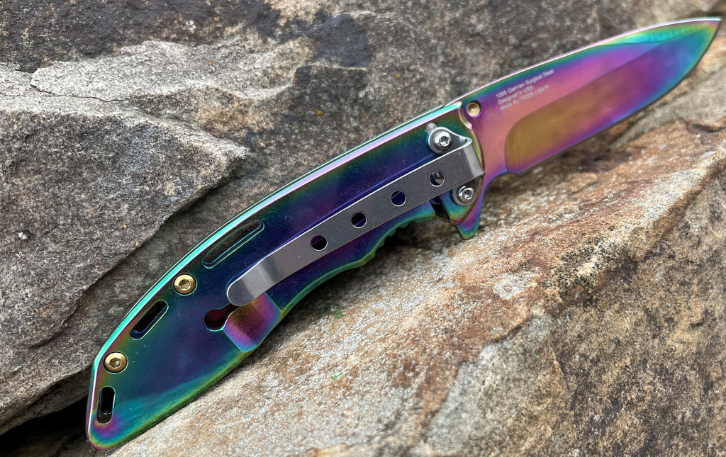 Spring Assisted Folding Knife - Rainbow - AnyTime Blades