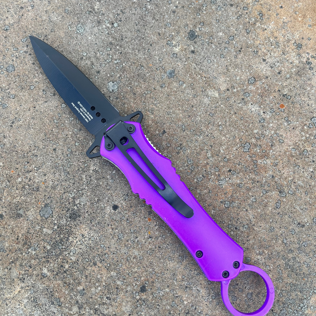 9" Purple Mean Bitch Stiletto Pocket Knife - AnyTime Blades