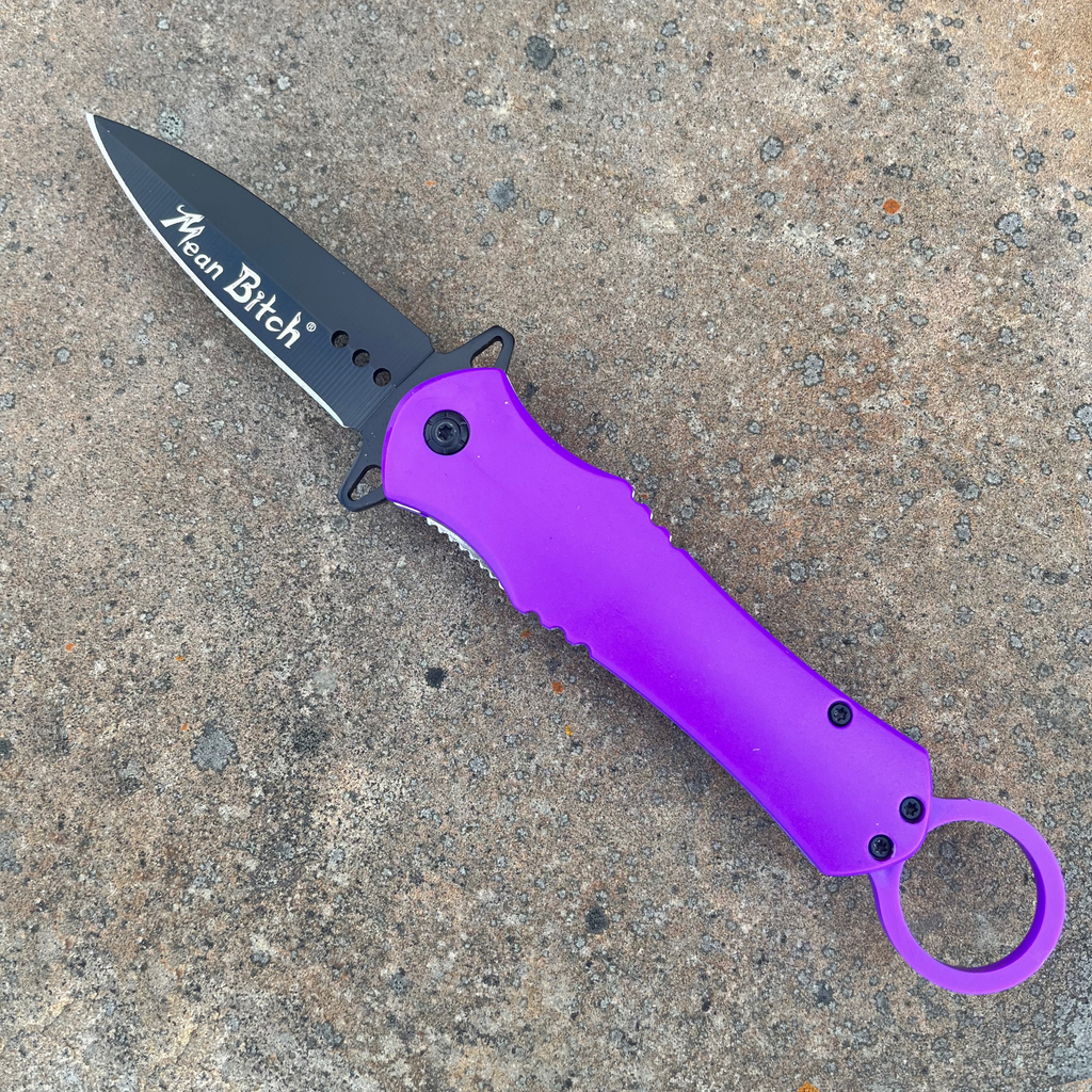 9" Purple Mean Bitch Stiletto Pocket Knife - AnyTime Blades