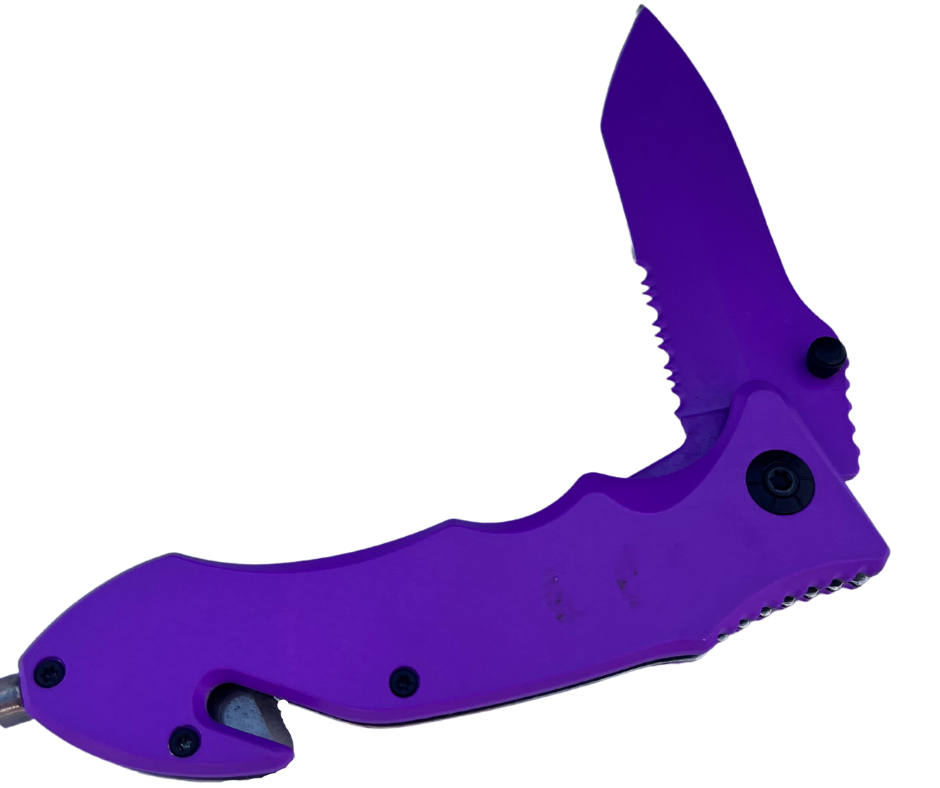 8.5" Purple Spring Assisted Rescue Knife - AnyTime Blades