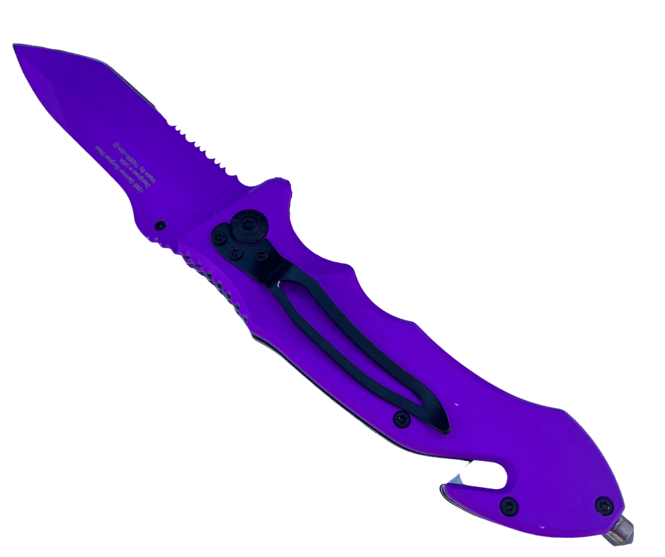 8.5" Purple Spring Assisted Rescue Knife - AnyTime Blades