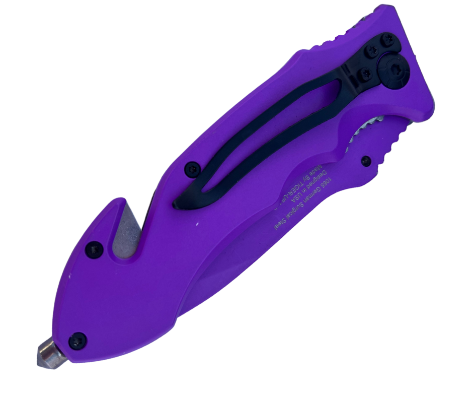 8.5" Purple Spring Assisted Rescue Knife - AnyTime Blades