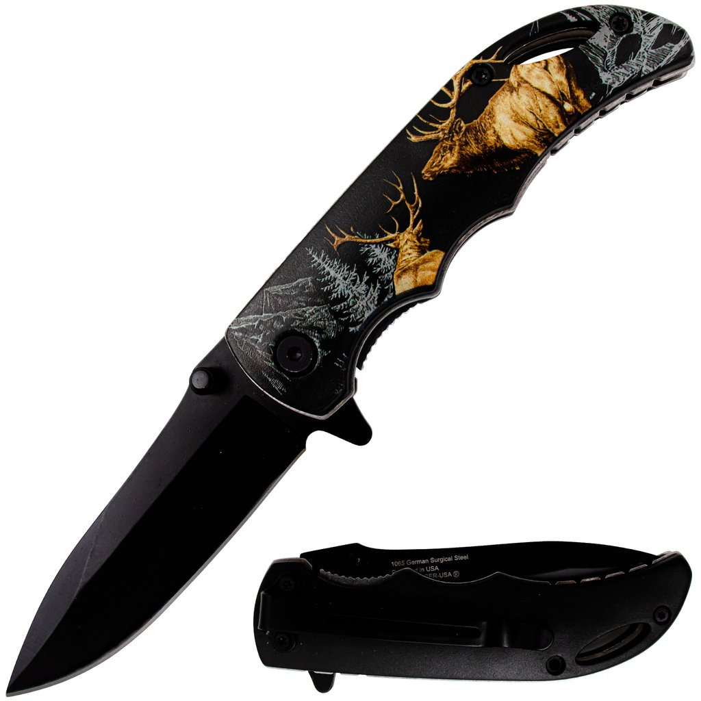 Tiger USA Folding Pocket Knife with Deer on the Handle - AnyTime Blades