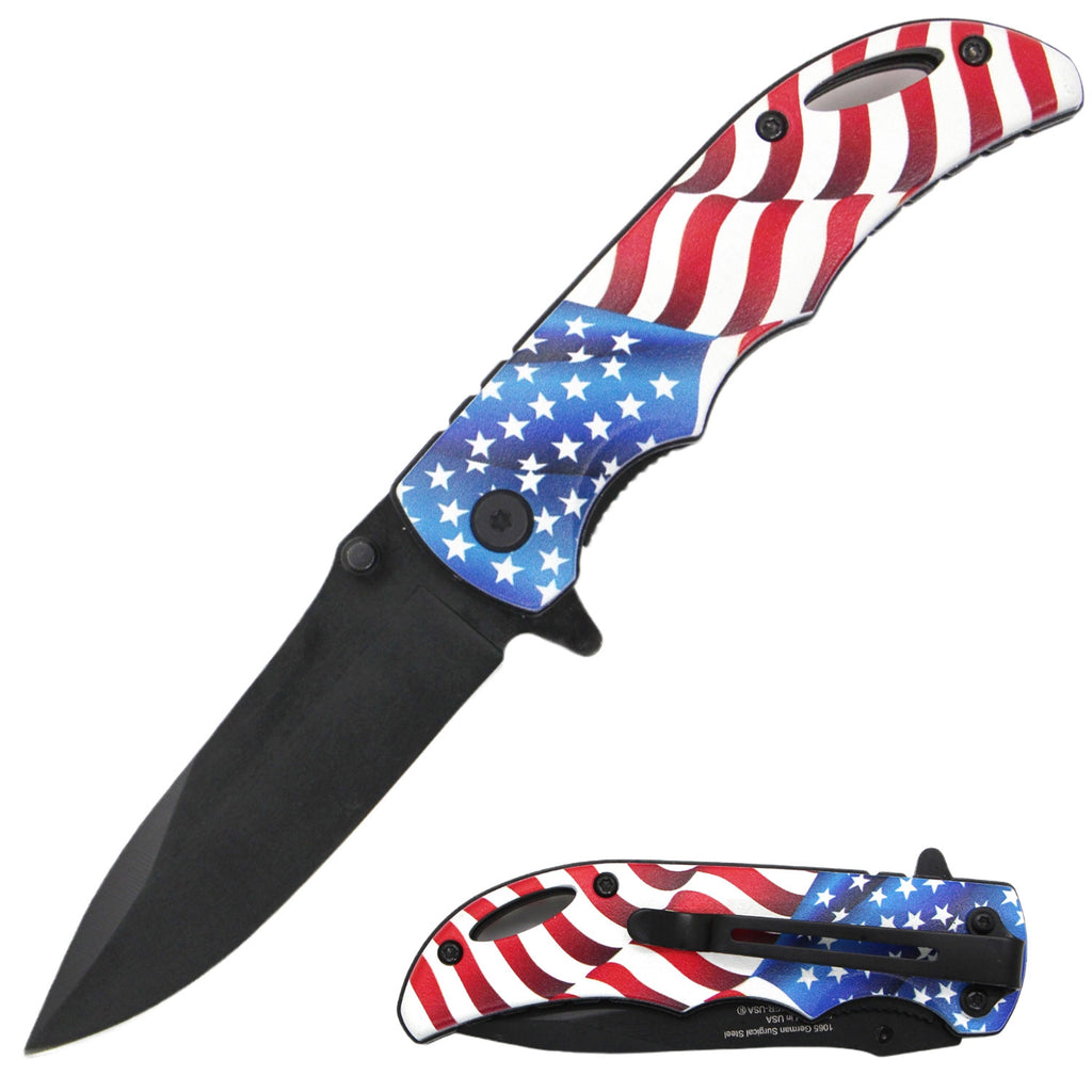 American Flag Tiger-USA Spring Assisted Drop Point Folding Knife - AnyTime Blades