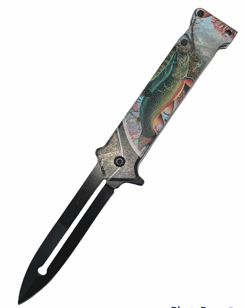 8" Spring Assisted Open Joker Style Pocket Knife Fish Handle - AnyTime Blades