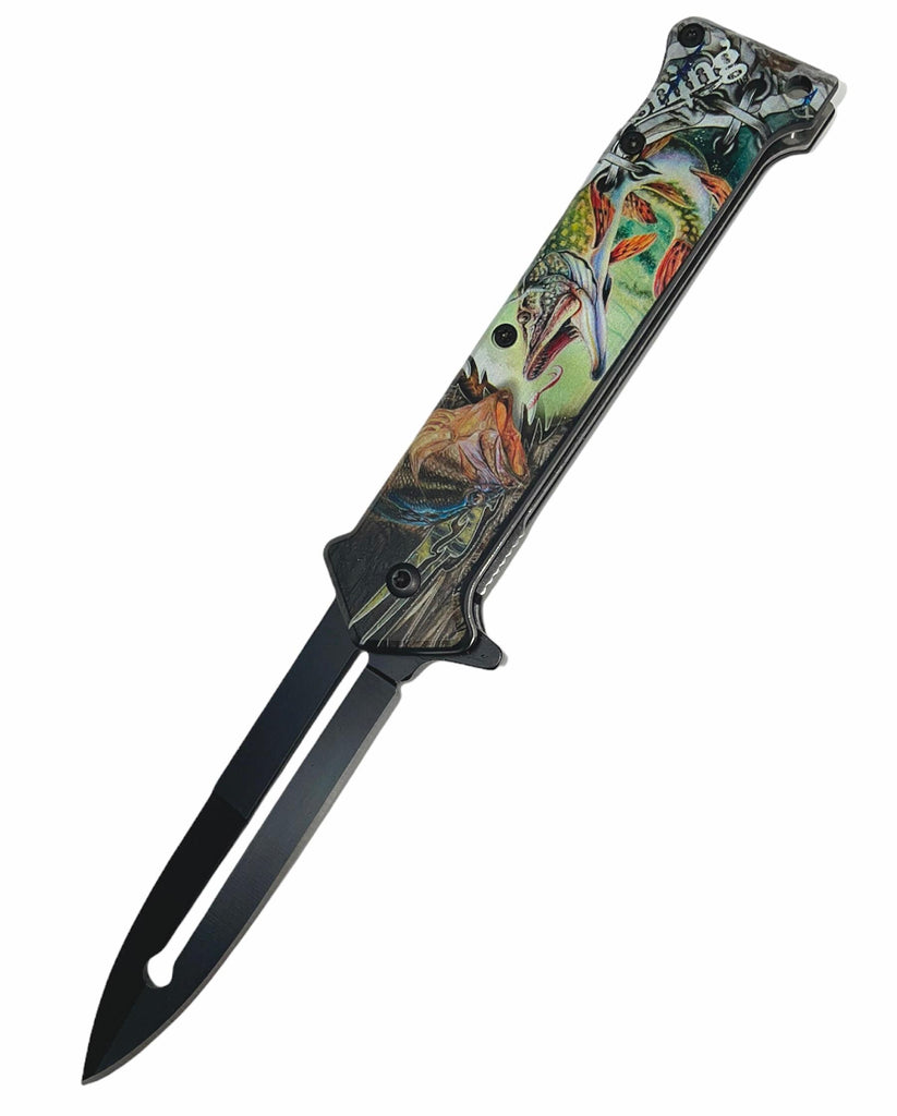 8" Spring Assisted Open Joker Style Pocket Knife Fish Handle 4 - AnyTime Blades