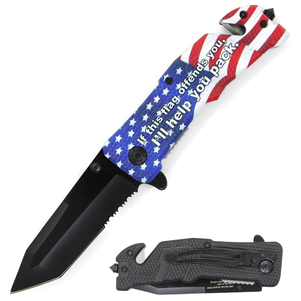 8" Spring Assisted Open Tactical Rescue Pocket Knife IF THIS FLAG OFFENDS YOU - AnyTime Blades
