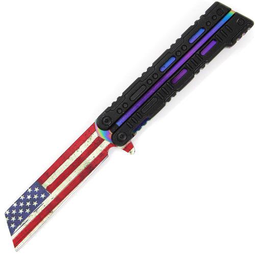 Cutterfly Spring Assisted Knife - American Flag (Razor) - AnyTime Blades