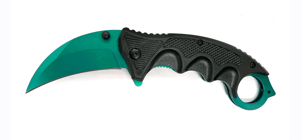 Green and Black Karambit Folding Pocket Knife