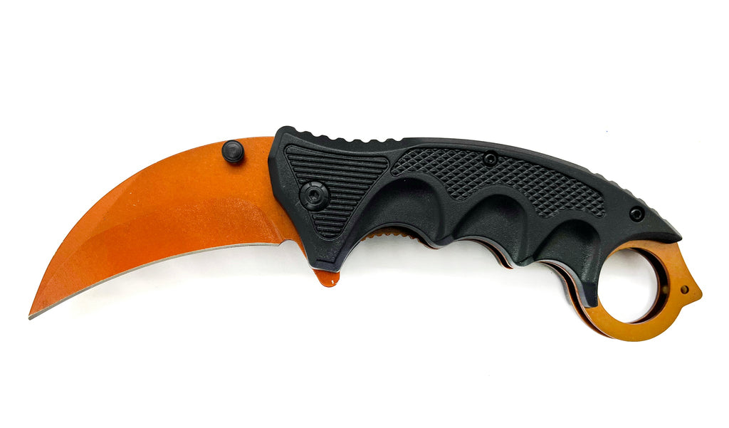 Orange and Black Karambit Folding Pocket Knife