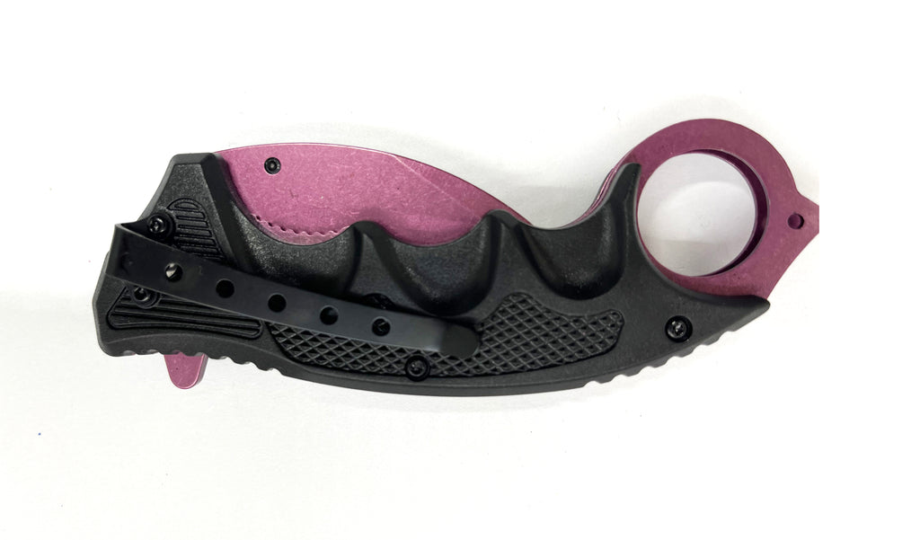 7.75" Karambit Spring Assisted Folding Pocket Knife Pink and Black - AnyTime Blades