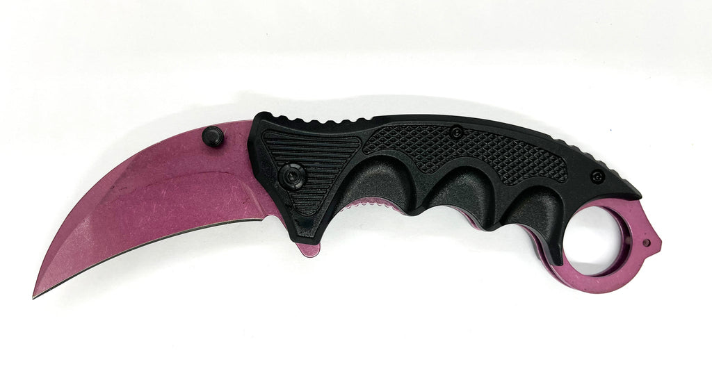 Pink and Black Karambit Folding Pocket Knife