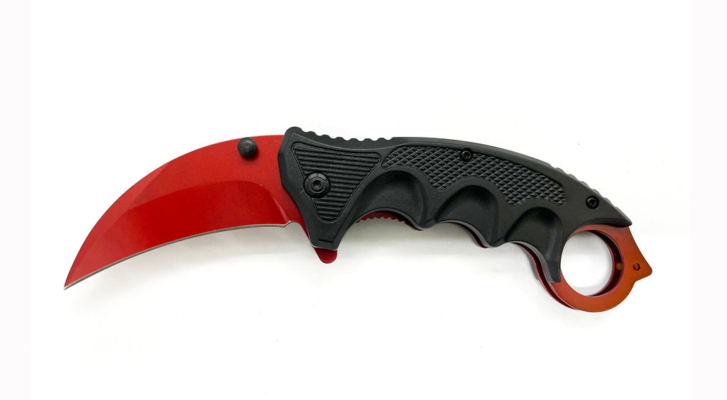 Red and Black Karambit Folding Pocket Knife