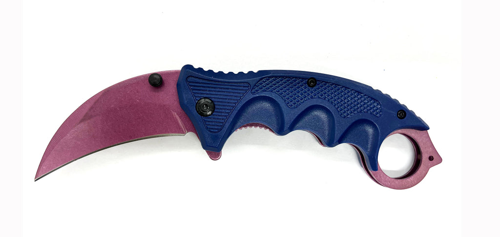  Purple Blade & Blue Handle Karambit Folding Pocket Knife