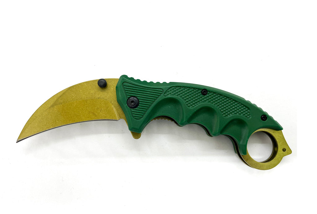 Green and Gold Karambit Folding Pocket Knife