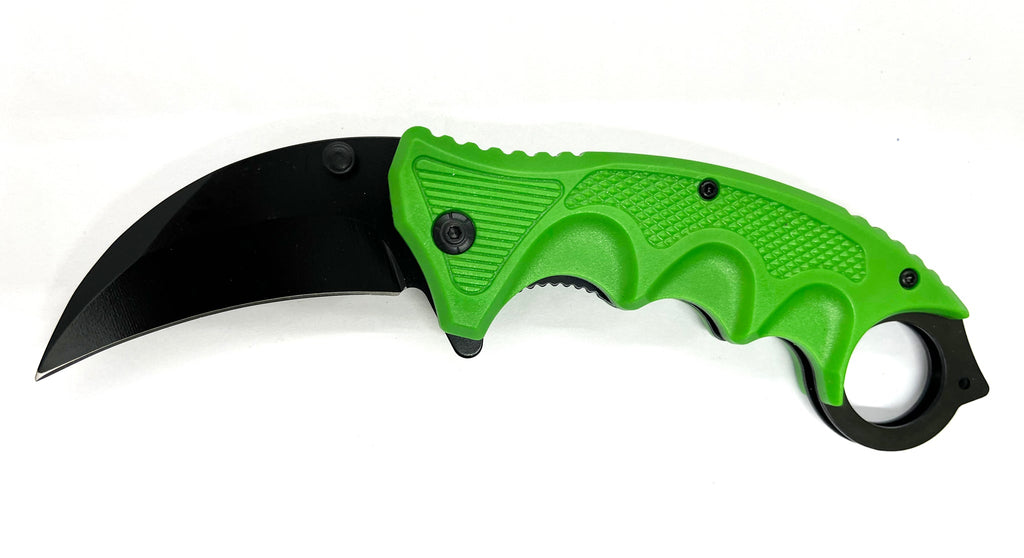 Black and Green Karambit Folding Pocket Knife
