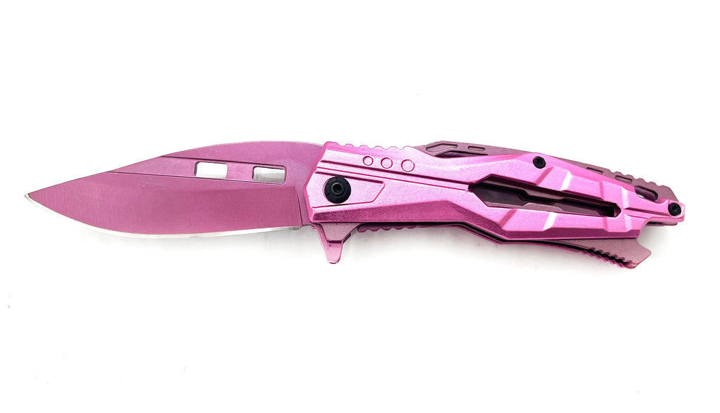 7.75" Spring Assisted Pocket Knife Light Pink with Pink Handle - AnyTime Blades