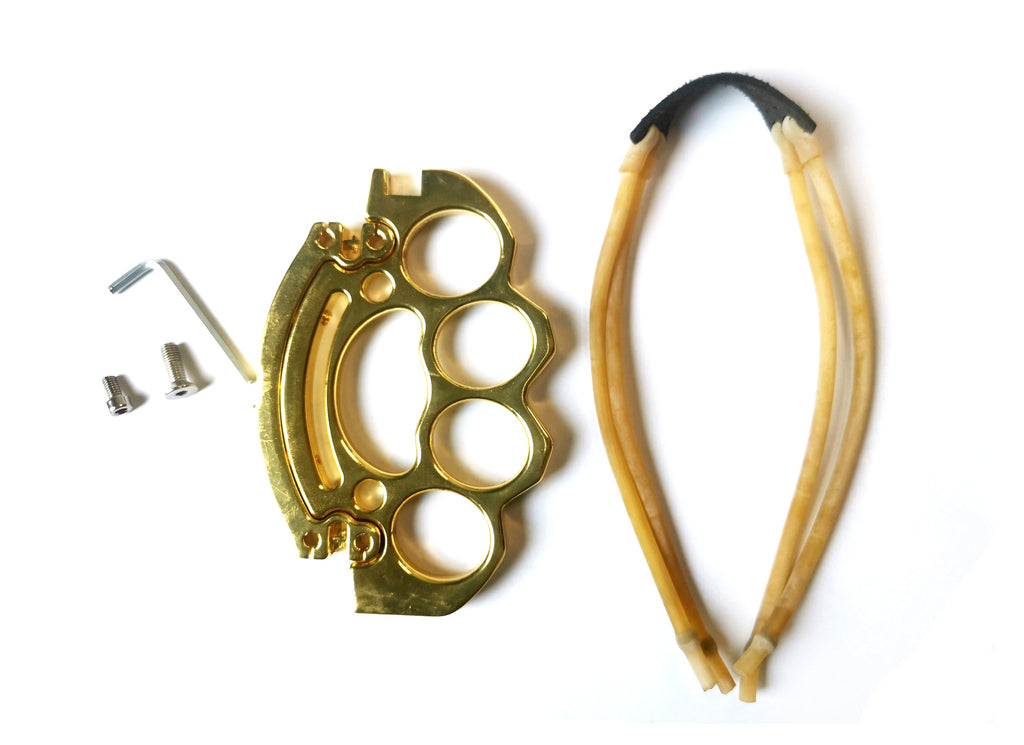 Gold Brass Knuckles with Slingshot - AnyTime Blades