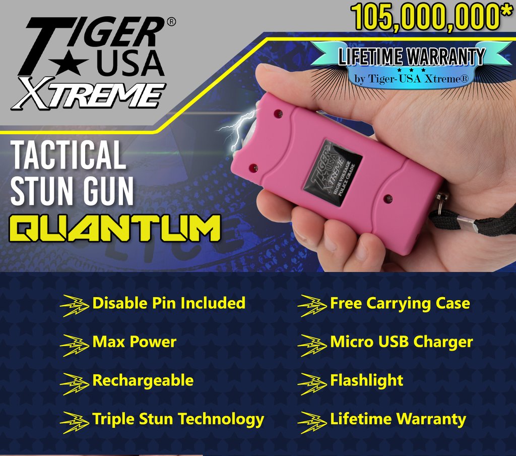 Pink Small Quantum Tiger USA Xtreme Stun Gun 96V - AnyTime Blades