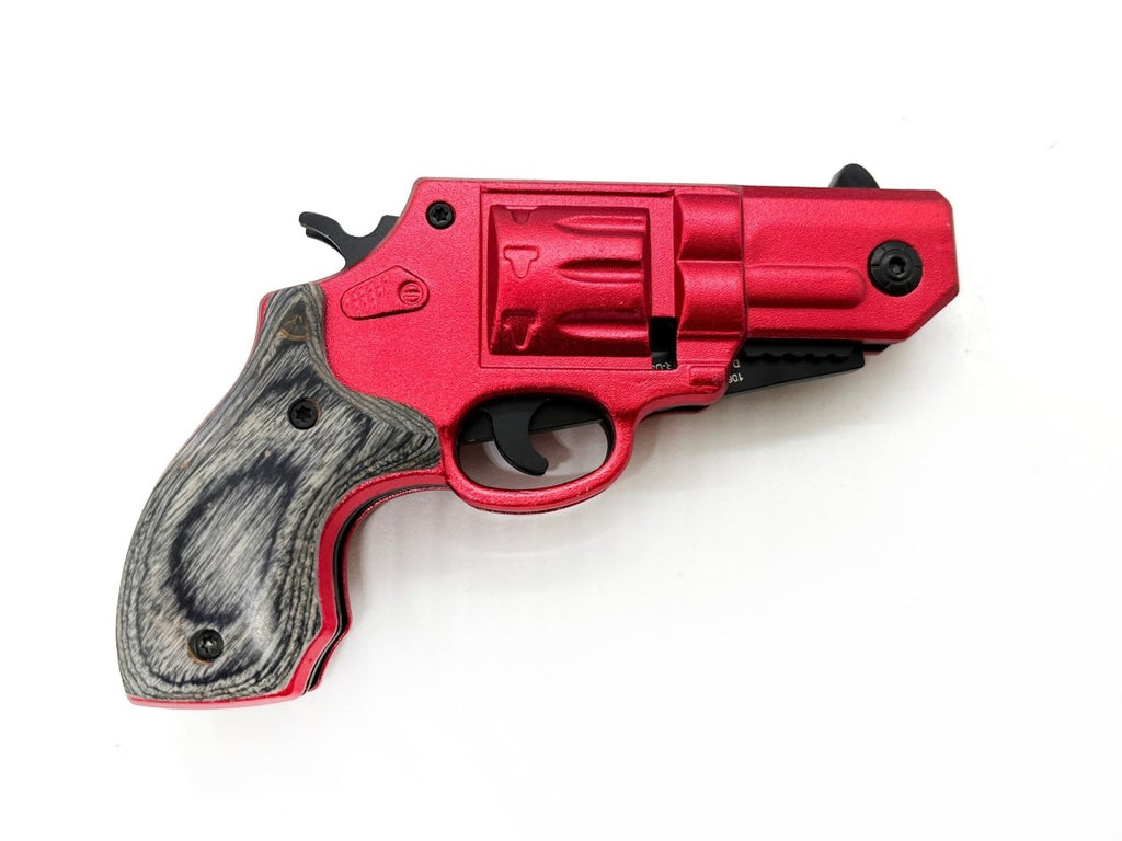38 Special Revolver Pistol Spring Assisted Knife Red - AnyTime Blades