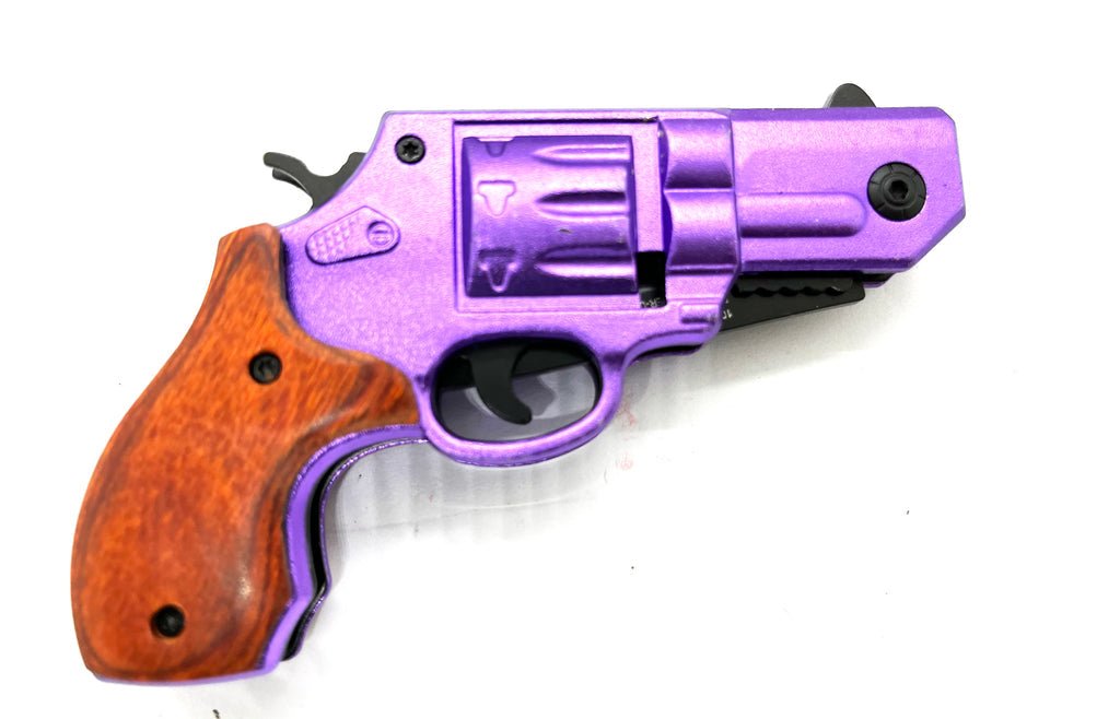 38 Special Revolver Pistol Spring Assisted Knife Purple - AnyTime Blades