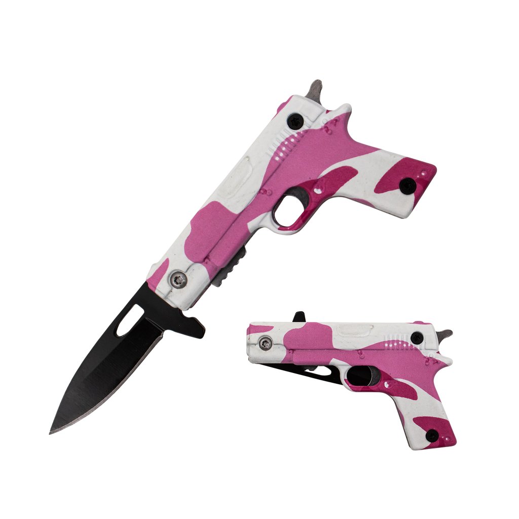 Tiger-USA MINI Pistol Spring Action Assisted Knife - Pink Camo - AnyTime Blades