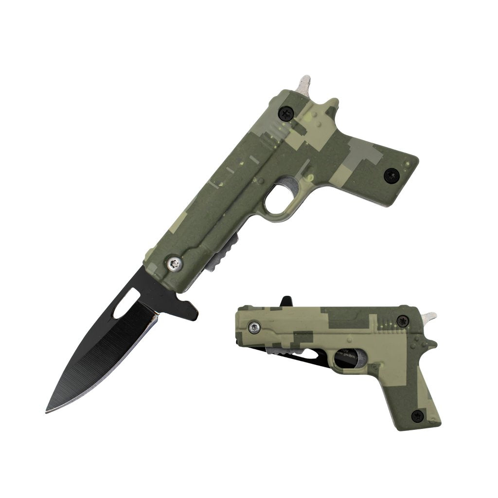 Tiger-USA MINI Pistol Spring Action Assisted Knife - Army Camo - AnyTime Blades