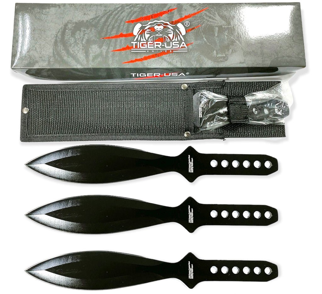 12 Inch Tiger-USA Throwing Knives Set of 3 with Nylon Pouch - AnyTime Blades