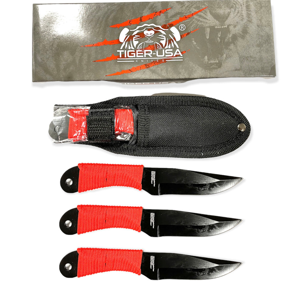 6.5 Inch 3PC Throwing Knife w/ case Black and Red - AnyTime Blades